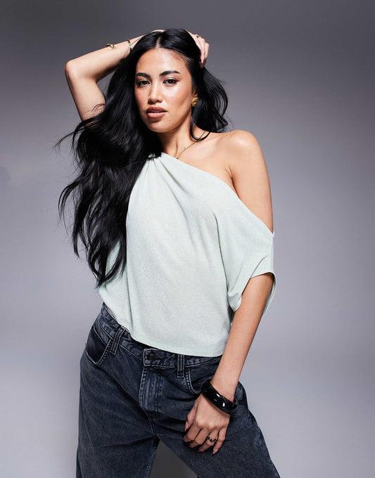 Semi Sheer Relaxed One Shoulder Top