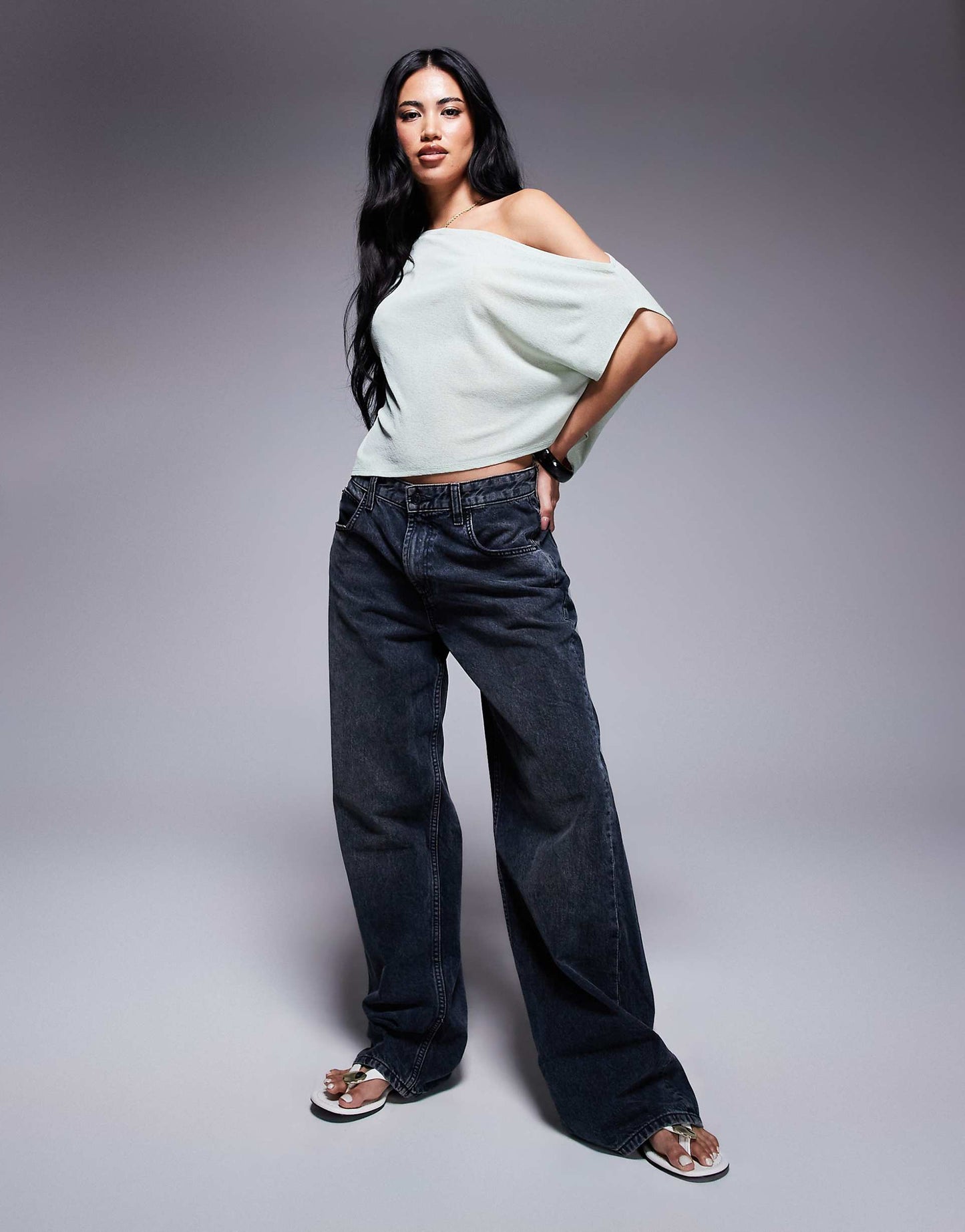 Semi Sheer Relaxed One Shoulder Top