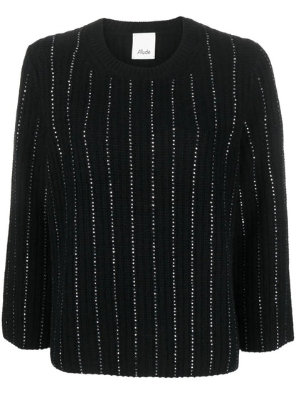 Rhinestone-Stripes Ribbed-Knit Jumper