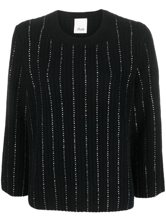 Rhinestone-Stripes Ribbed-Knit Jumper