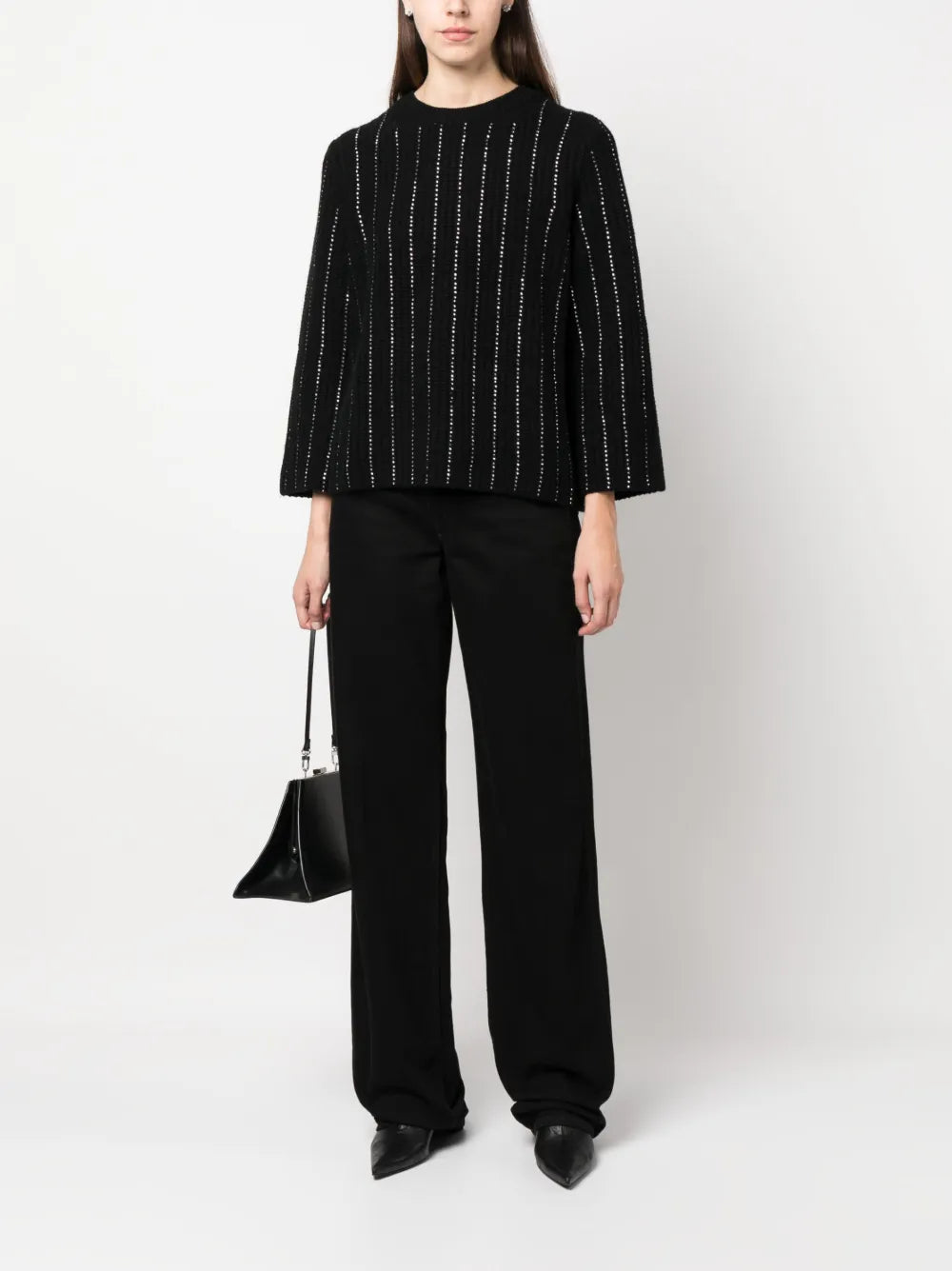 Rhinestone-Stripes Ribbed-Knit Jumper