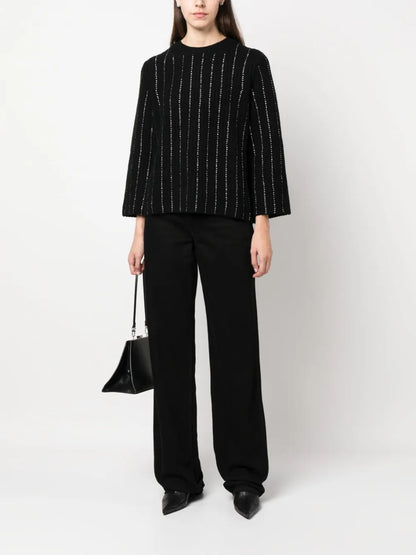 Rhinestone-Stripes Ribbed-Knit Jumper