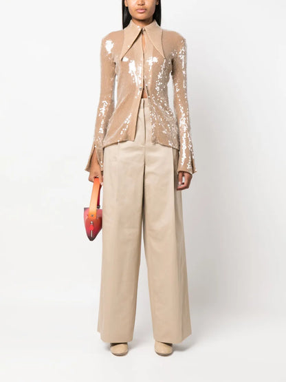 Wide-Leg Gabardine Trousers