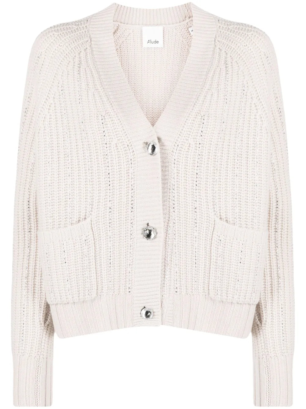 Rhinestone-Stripes Wool-Blend Cardigan