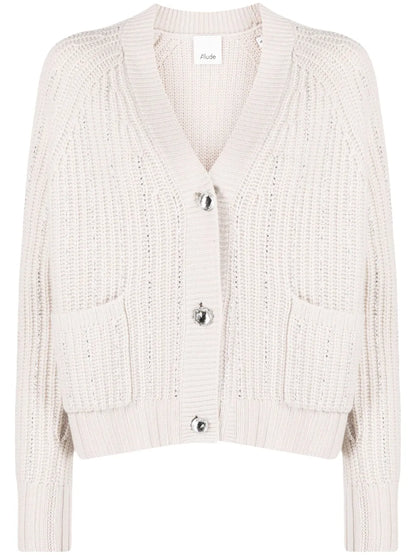 Rhinestone-Stripes Wool-Blend Cardigan