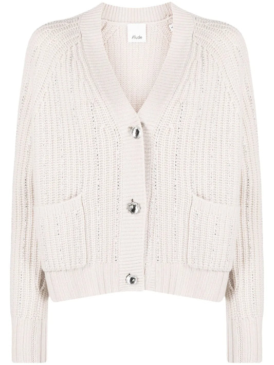 Rhinestone-Stripes Wool-Blend Cardigan