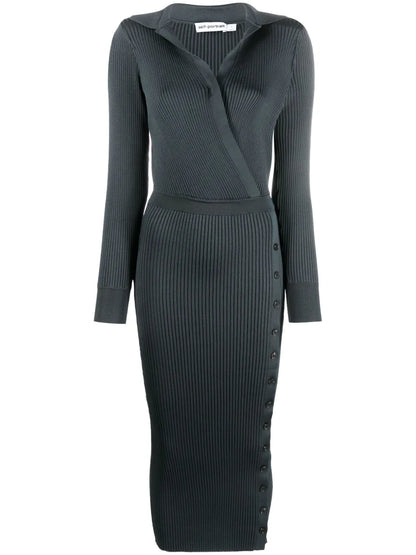 V-Neck Ribbed Midi Dress