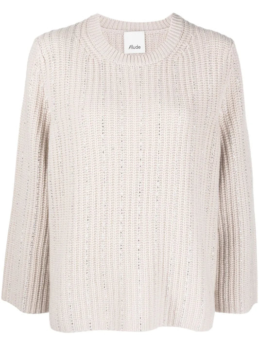 Rhinestone-Stripes Ribbed-Knit Jumper