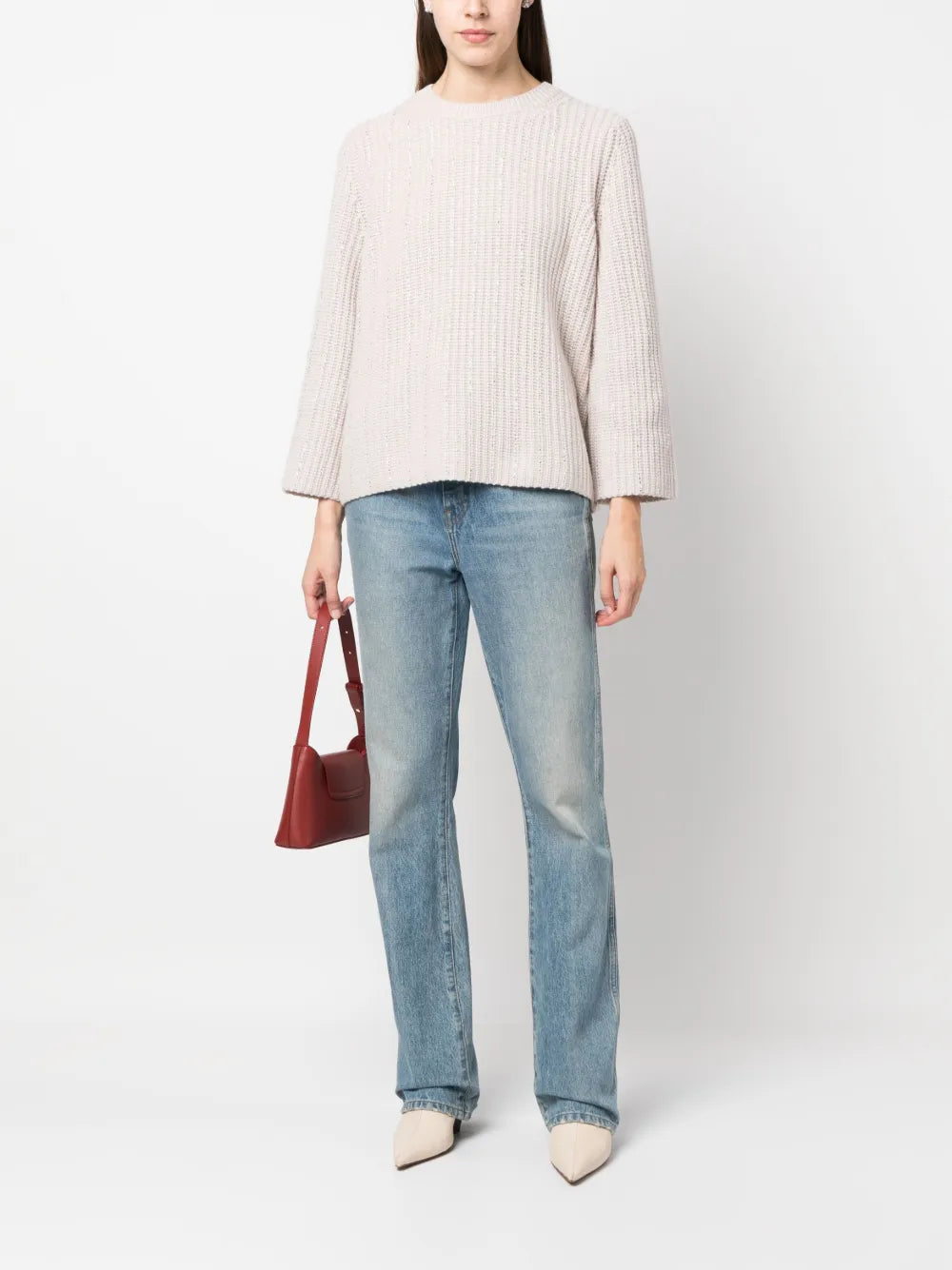 Rhinestone-Stripes Ribbed-Knit Jumper