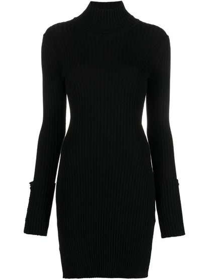 High-Neck Ribbed-Knit Minidress