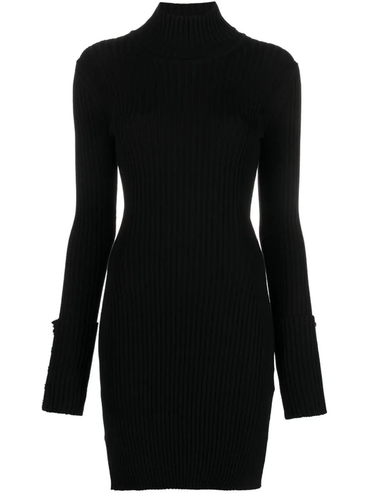High-Neck Ribbed-Knit Minidress