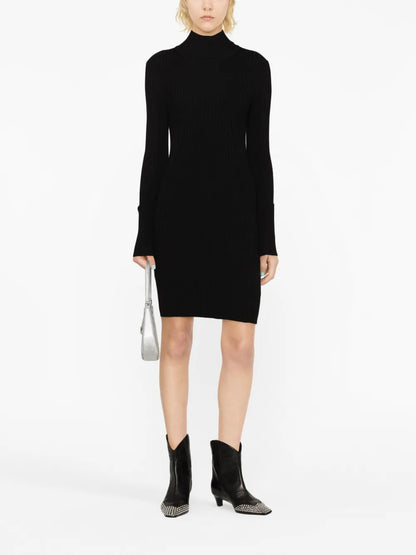 High-Neck Ribbed-Knit Minidress