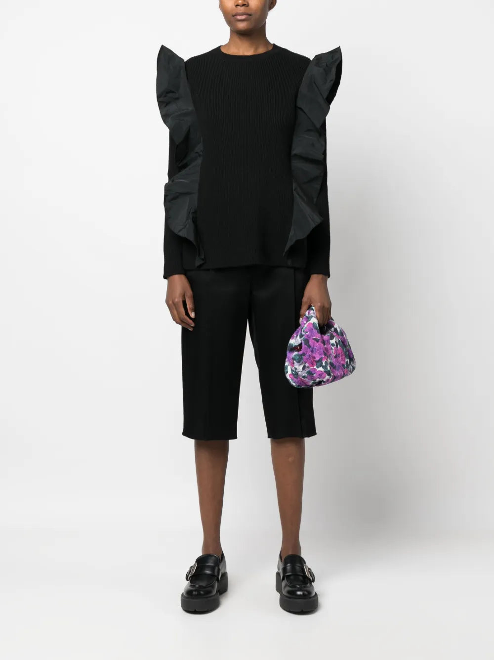Ruffle-Detail Ribbed-Knit Top