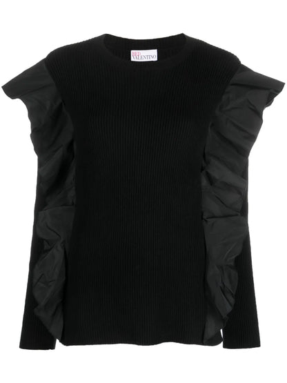 Ruffle-Detail Ribbed-Knit Top