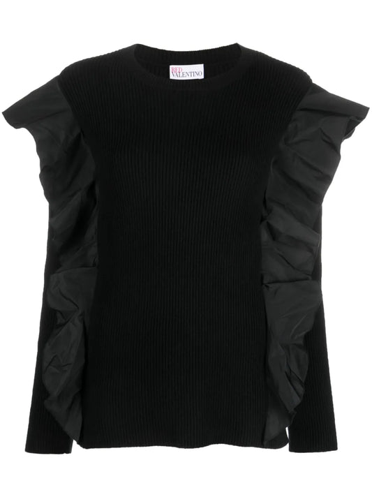 Ruffle-Detail Ribbed-Knit Top