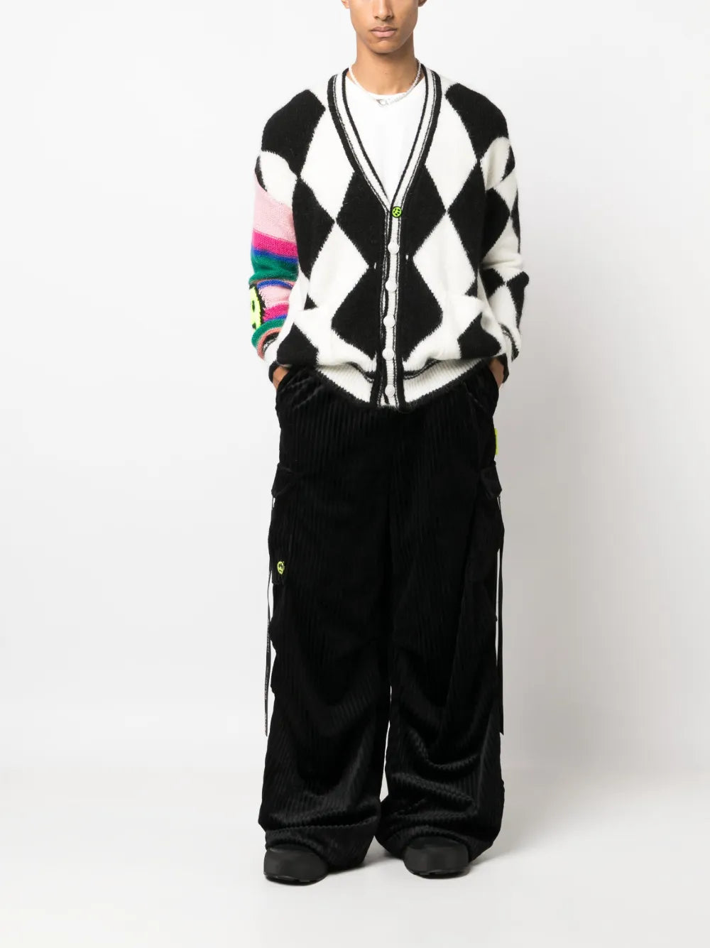 Patterned-Intarsia Panelled Cardigan