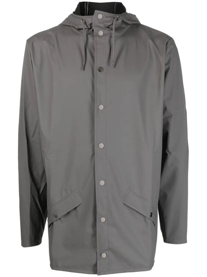 Drawstring-Hood Press-Stud Parka Coat