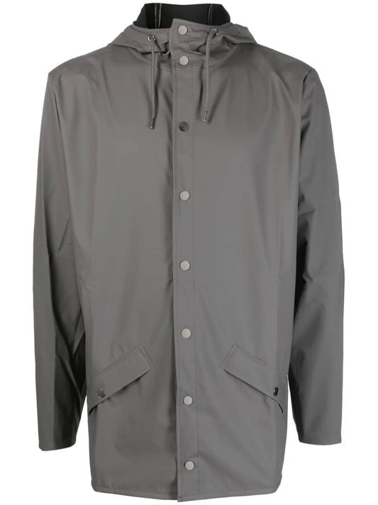 Drawstring-Hood Press-Stud Parka Coat