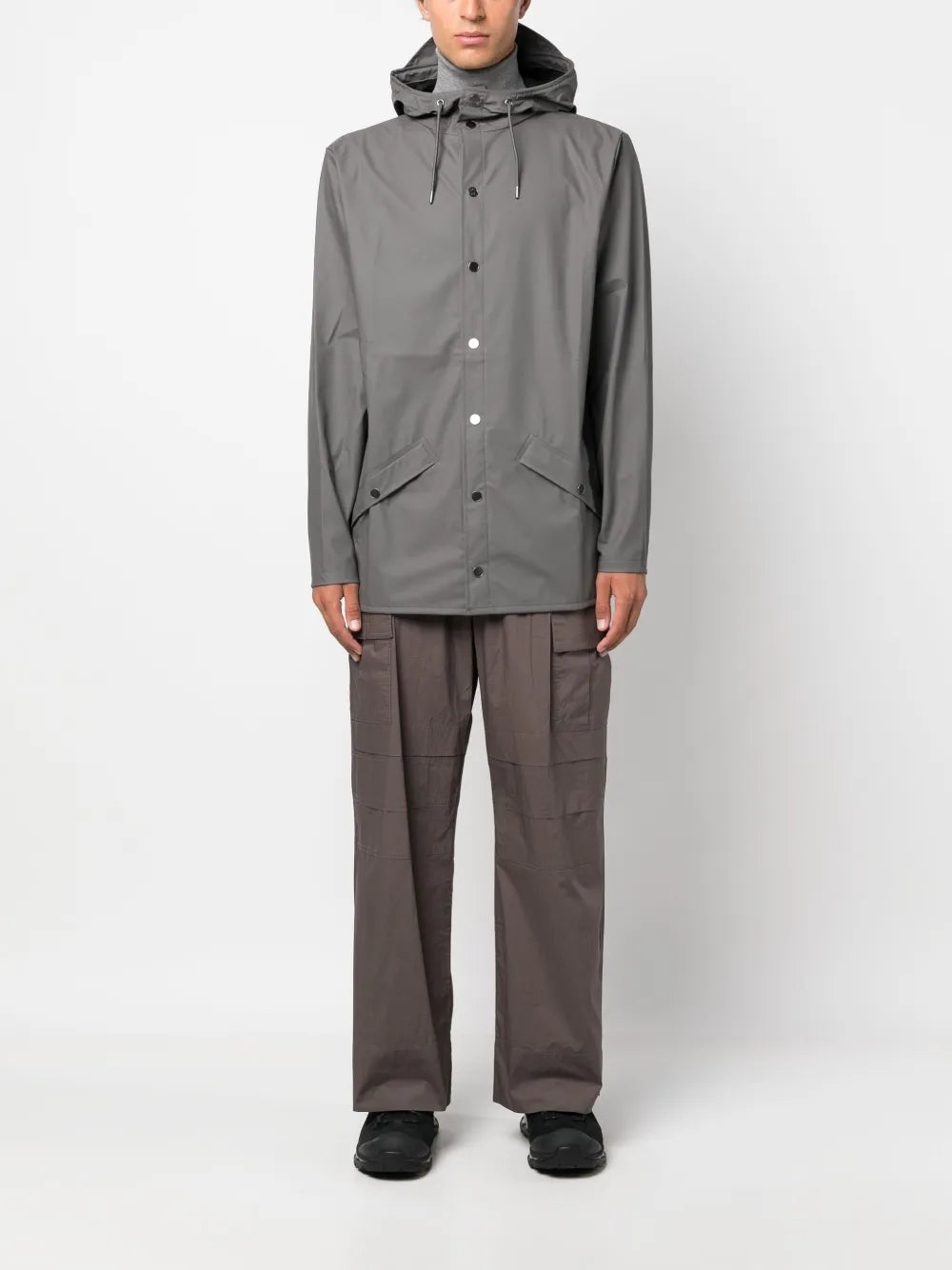 Drawstring-Hood Press-Stud Parka Coat