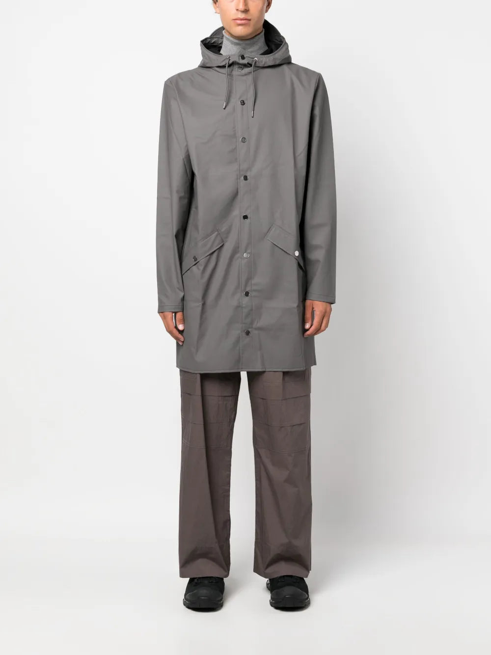 Hooded Stud-Fastening Raincoat