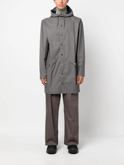 Hooded Stud-Fastening Raincoat