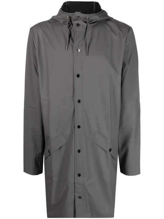 Hooded Stud-Fastening Raincoat