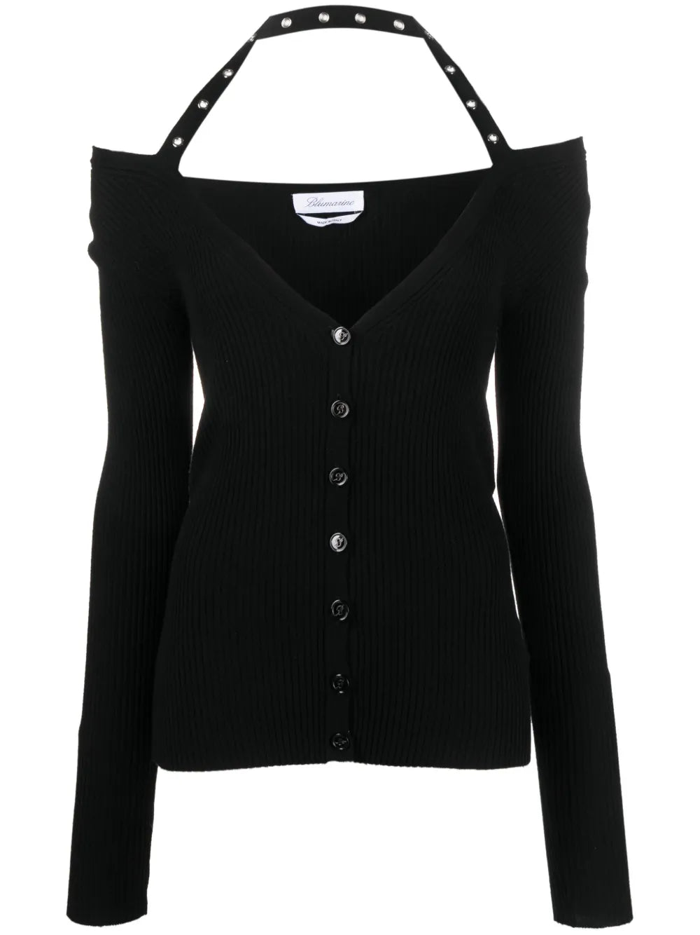 Halterneck Ribbed-Knit Cardigan