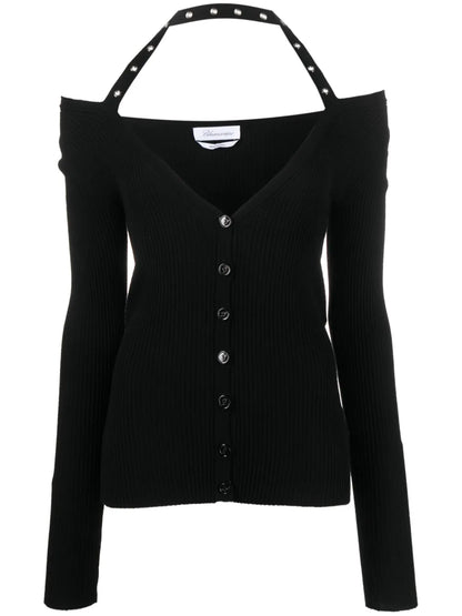 Halterneck Ribbed-Knit Cardigan
