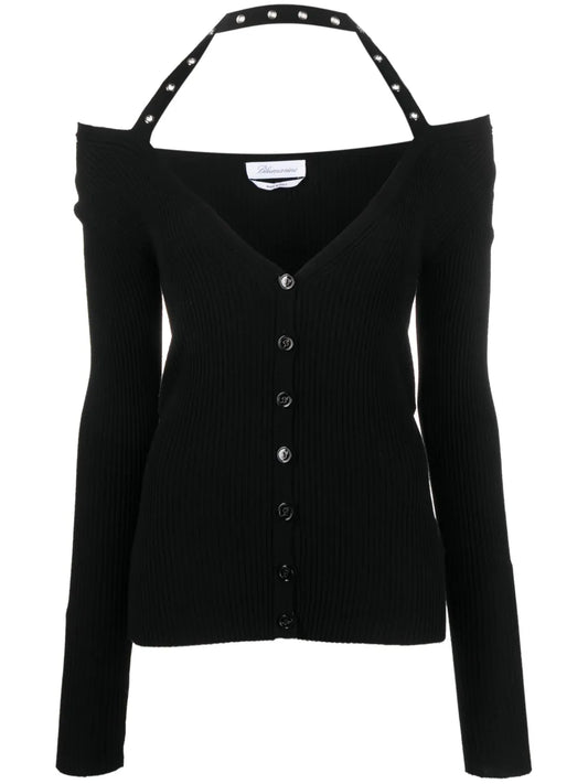 Halterneck Ribbed-Knit Cardigan