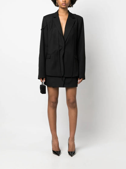 Layered-Detail Notched-Lapels Blazer