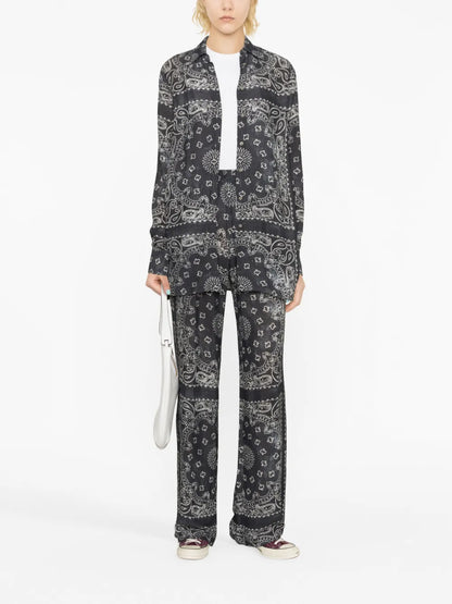 Paisley-Print Wide-Leg Trousers