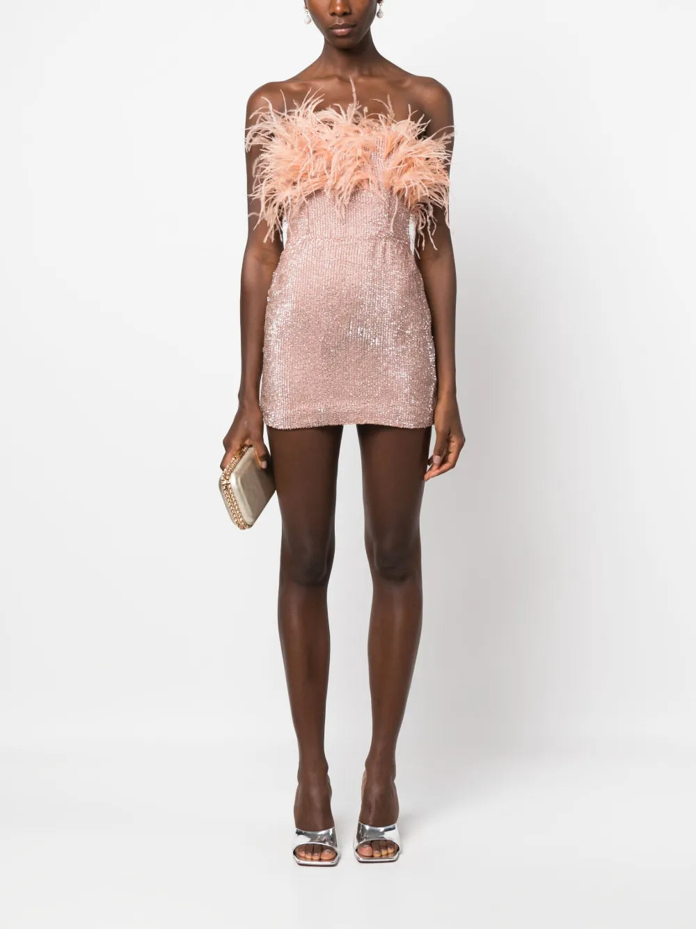 Feather-Detail Mini Dress