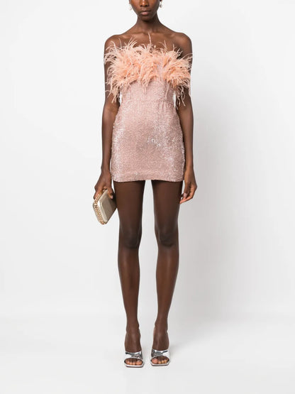Feather-Detail Mini Dress