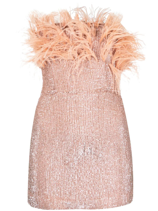 Feather-Detail Mini Dress