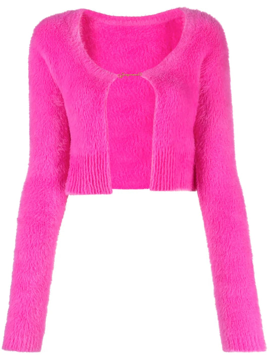 La Maille Logo-Charm Cropped Knitted Cardigan