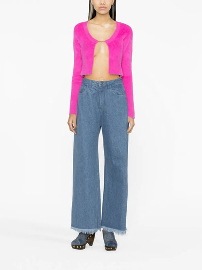 La Maille Logo-Charm Cropped Knitted Cardigan