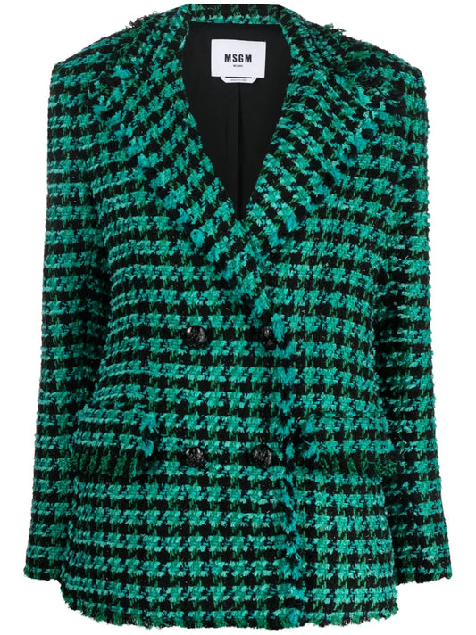 Tweed Houndstooth Double-Breasted Jacket