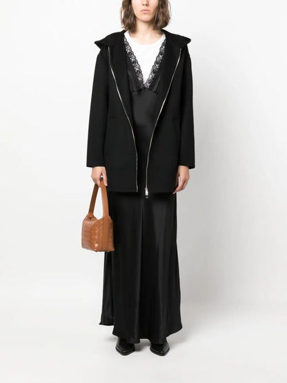 Zip-Up Hooded Wool Jacket