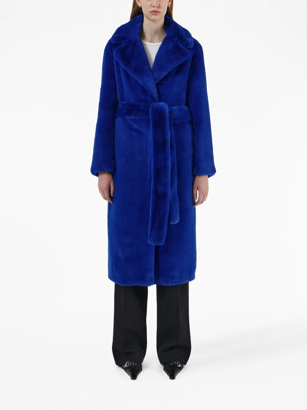 Belted Faux-Fur Midi Coat