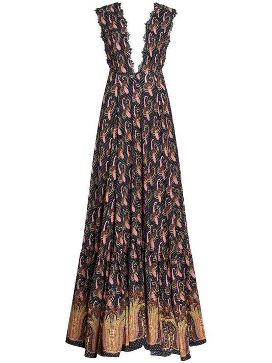 Paisley-Print Sleeveless Maxi Dress