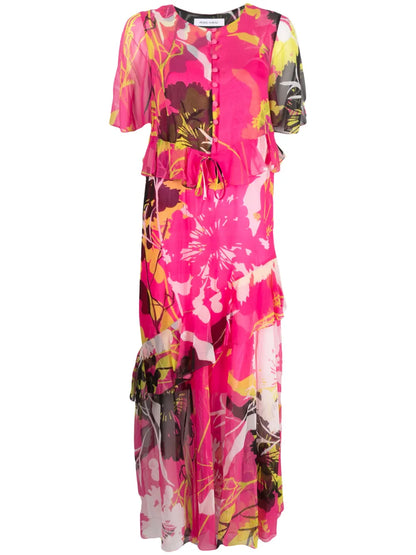 Botanical-Print Silk Dress