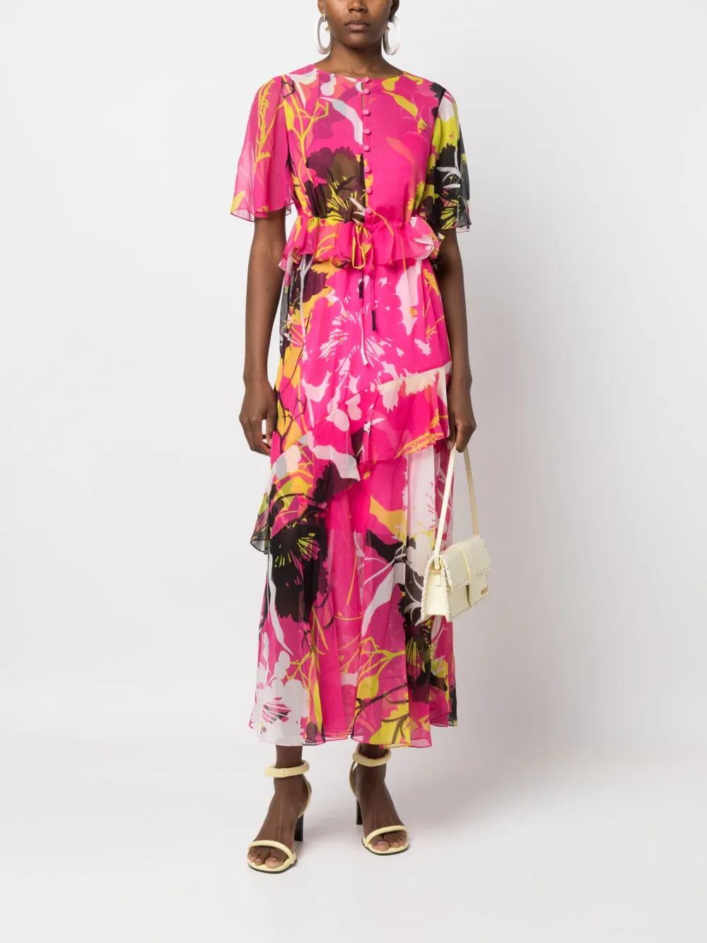 Botanical-Print Silk Dress