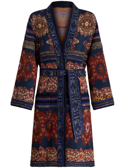 Paisley-Print Belted Trench Coat