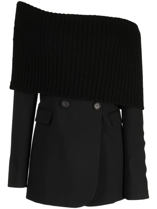 Off-Shoulder Deconstructed Wool Dress