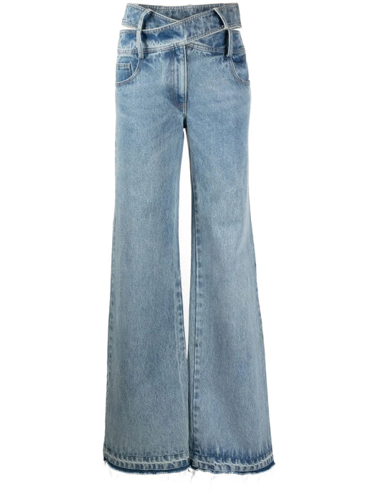 Criss-Cross High-Rise Wide-Leg Jeans