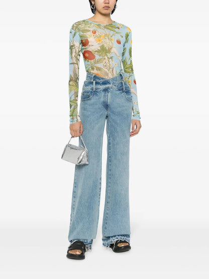 Criss-Cross High-Rise Wide-Leg Jeans