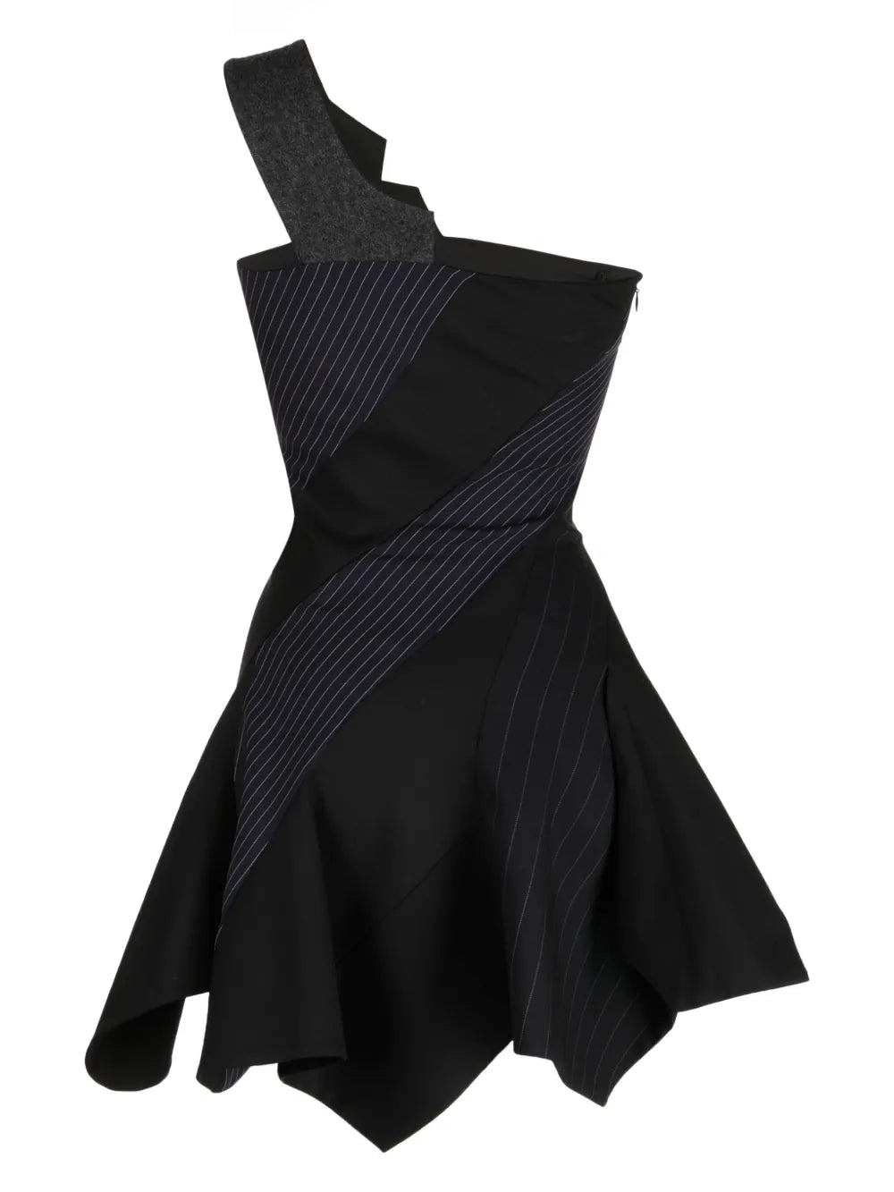 One-Shoulder Pinstripe Asymmetric Dress