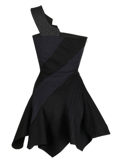 One-Shoulder Pinstripe Asymmetric Dress
