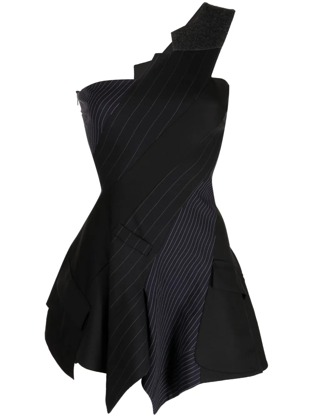 One-Shoulder Pinstripe Asymmetric Dress