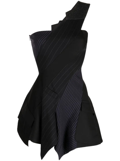 One-Shoulder Pinstripe Asymmetric Dress